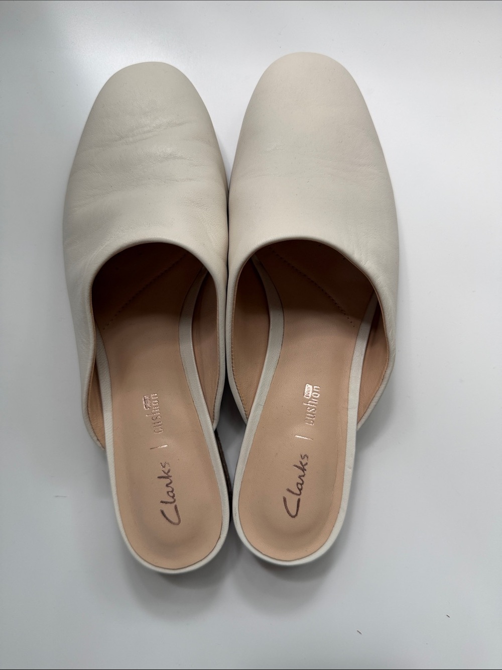 Clarks Women's Off-White Leather Slide Mules